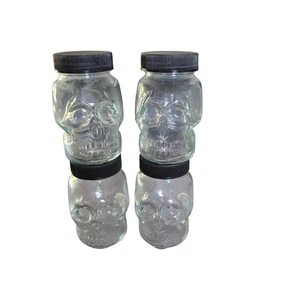 4er Set Totenkopf Glas Gläser 3,5" klare Flaschen Gothic gruselig Halloween Deko - Bild 1 von 8