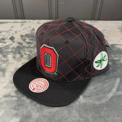 Mitchell & Ness Ohio State Buckeyes Quilted Taslan Snapback Hat Black Red NWT - Image 1 of 4