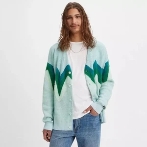 Levi's Coit Boxy Cardigan Uomo Maglia Media Maglione Rave Wave Omphalodes Blu - Foto 1 di 14
