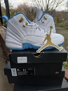 Nike Air Jordan 12 Retro GG White/Metallic Gold/ University Blue Size 7Y - Picture 1 of 23