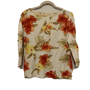 Talbots Top Womens Medium Petites Multicolor Tropical Floral Print Blouse - Picture 1 of 5