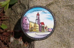SMALL VINTAGE HAND MADE ENAMEL BADGE # CHAM BAVARIA FOREST GERMANY - Picture 1 of 2