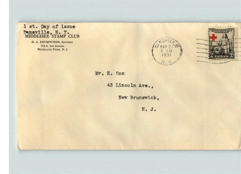 International RED CROSS, 1931 First Day of Issue by Middlesex Stamp Club, # 702  - Image 1 of 1