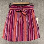 A New Day Skirt Womens Xs Purple Linen Pull On Stripe Paperbag Bow A Line B22