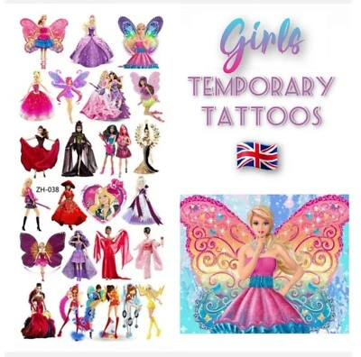 ROSIE'S TATTOO BOUTIQUE BARBIE Themed Temporary Tattoos Girls Party Bag fillers Birthday Gifts Transfers