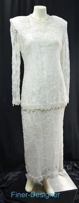 Vestido de novia vintage años 80 encaje manga larga midi vestido marfil cuentas novia S M NUEVO  Foto 1 de 4