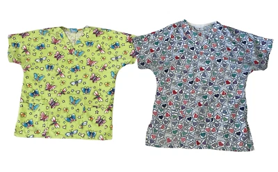 Set of 2 Scrub Tops Scrub HQ Peaches Uniforms Workwear Career Healthcare Work Me - Image 1 of 4