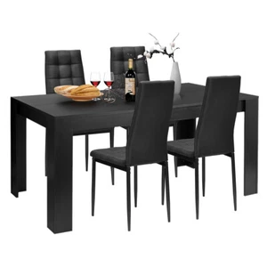 5 pcs Dining Set Wood Table and 4 Fabric Chairs Home Kitchen Modern Furniture - Picture 1 of 11