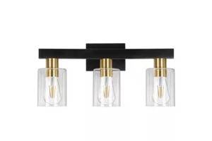 BICIK 21.2 in. 3-Light Black Glod Vanity Light w/ Cylindrical Transparent Glass - Picture 1 of 3