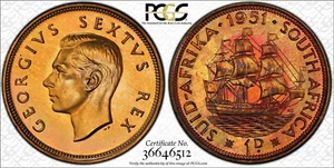South Africa 1951 George VI Penny. PCGS PR - 65. 2,000 Mintage. - Picture 1 of 4
