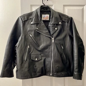 Vintage Excelled Black Leather Biker Jacket 26 Big Motorcycle Moto Terminator - Bild 1 von 13