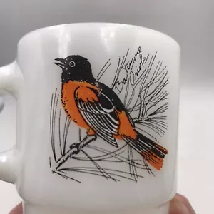 Fire King Coffee Mugs Oriole Bluejay Cardinal Milk Glass Anchor Hocking Vintage - Picture 1 of 11