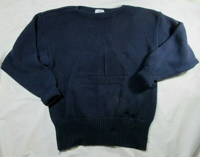 Vintage REGATTA SPORT Mens Large Sailboat Pattern Navy Blue Heavy Cotton Sweater - Image 1 of 4