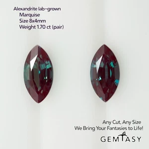 Cut stone -Alexandrite Czochralski (Pulled) lab grown, facet Marquise 1.70ct 2pc - Picture 1 of 3