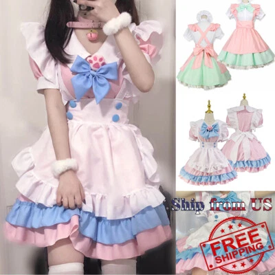 Japanese Lolita Bow Dress Maid Amine Uniform Costume Halloween Cosplay Party - Image 1 of 3