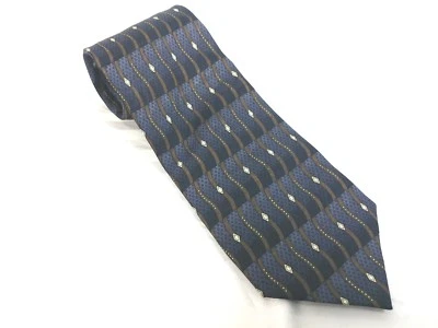 Antonia Hombre Corbata Seda Marrón Azul Estampado Geométrico Rayas Onda Larga Foto 1 de 4