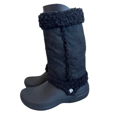 Crocs Womens Black Faux Fur Pull On Mid Calf Nadia Winter Boots Size 9 - Image 1 of 4