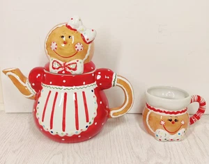 Antigua tetera y taza de Navidad de pan de jengibre y especias de jengibre para dama - Imagen 1 de 11