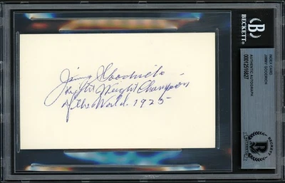 Jimmy Goodrich Signed 3x5 Index Card 1925 Lightweight Champion Beckett #12516827 - Image 1 of 2