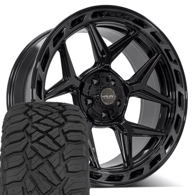 Set(4) 22x10 Black 4PLAY Wheels & 33x12.50R22 R/T Tires 5X127 & 5X139.7 -18ET - Image 1 of 4