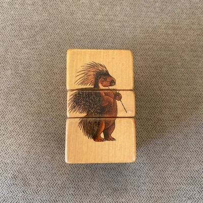 Vintage Sevi STAGUKAN Ars Edition Wooden Blocks Puzzle Animals Porcupine Iguana - Image 1 of 4