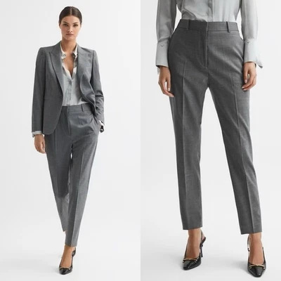 Traje Pantalones Reiss Layton Calce Ajustado Mezcla Lana Gris Mujer Talla 14 Foto 1 de 4