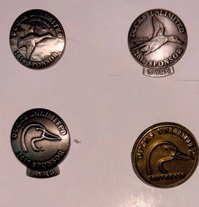 DUCKS UNLIMITED pins-Lot of 4 pins. 3 by Angus Shortt-Two marked SILVER! - Picture 1 of 7