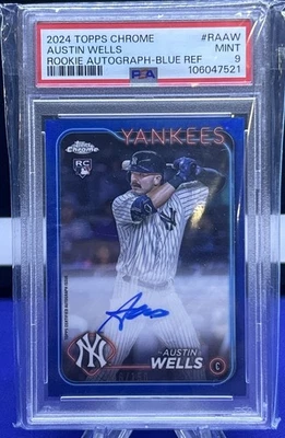 2024 Topps Chrome #RAAW Austin Wells Rc Psa 9 Blue Refractor Auto #/150 - Image 1 of 2