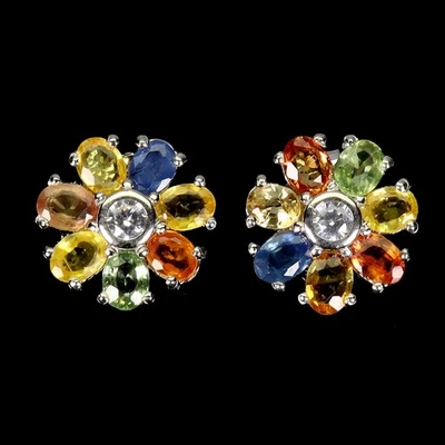 925 Sterling Silver Earrings Oval Sapphire 4x3mm Natural Gemstone Jewelry - Image 1 of 4