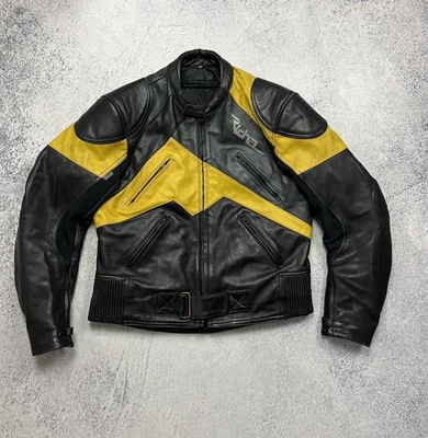 Vintage Richa Black Yellow Moto Leather Racing Jacket Bike Size 44 - Image 1 of 4
