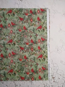 REMNANT Cardinals Winter Scene Susan Winget Christmas Pine Holly 19x22 - Picture 1 of 3