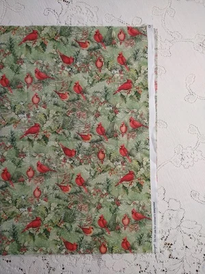 REMNANT Cardinals Winter Scene Susan Winget Christmas Pine Holly 19x22 - Image 1 of 3