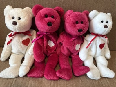 Ty Beanie Babies Valentino & Valentina Love Bears - Two Sets Of 2, No Heart Tags - Image 1 of 4