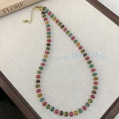 Collar de cuentas de piedras preciosas rondelle de turmalina colorida natural 14-48"" 4x6 mm 5x8 mm Foto 1 de 4