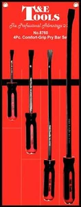 T&E Tools 4PC Pry Bar Set Comfort-Grip Tang thru 200/300/460/600mm Made Taiwan - Picture 1 of 9