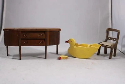 Vintage Strombecker Side Cabinet Buffet Doll House Furniture Walnut Rocking Duck - Image 1 of 4