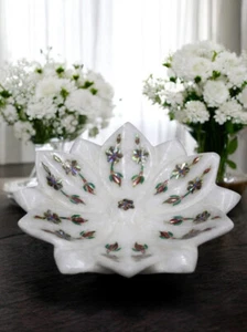 12" White Marble Abalone Shell Serving Bowl Floral Inlay Arts Kitchen & Home Dec - Picture 1 of 8