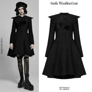 Punk Rave Black Goth Lolita High Collar Warm Coat Woollen Women Vintage Overcoat - Picture 1 of 24