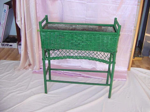ANTIQUE EARLY 1900s WOOD & WICKER PLANT HALL PORCH STAND VINTAGE Cover