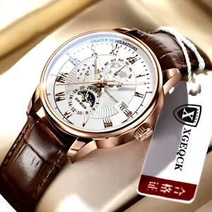 Luxury Mens Leather Watch Waterproof Luminous Chronograph Quartz Wristwatch UK - Picture 1 of 11