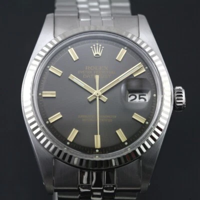 VINTAGE ROLEX 1601 DATEJUST AUTOMATIC WIDE BOY DARK GRAY DIAL MEN`S DATE WATCH - image 1 of 4