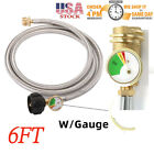 6FT Grill Propane Adapter Hose w/ Propane Tank Gauge 1-20lb Converter QCC1 Type1