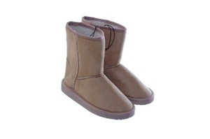 Botas de invierno planas de invierno de microfibra de piel sintética caqui tostado para mujer 6 7 8 9 10 NUEVAS - Imagen 1 de 1