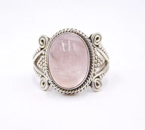6.30 GM 925 Argento Sterling Naturale Quarzo Rosa Cab Gemma Misura Anello 7.2 " - Foto 1 di 5