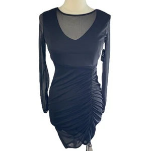 NWT EXPRESS Black Bodycon Mini Dress with Sheer Sleeves, XS - Picture 1 of 9