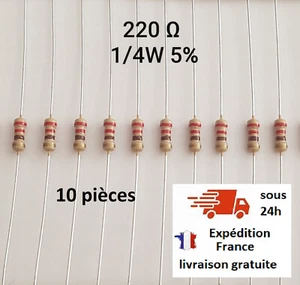 Résistance 220ohm 10 pièces 1/4W 5% Resistance Cuche Métal 220 ohm - Picture 1 of 1