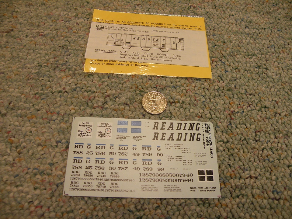 Herald King  decals HO H-504 Reading gray 3 bay covered hopper sugar loadin  M51 - Image 1 of 1