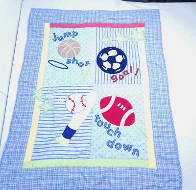 Manta acolchada para cuna de bebé pelotas deportivas recién nacidas azul salto tiro toque Foto 1 de 4