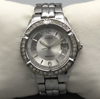 Guess Watch Women 34mm Silver Tone Date Bling Crystal New Battery 6"