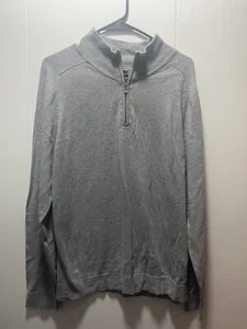 LL Bean Sweater Mens Size Large Gray Cotton Cashmere Quarter Zip Pullover - Picture 1 of 3